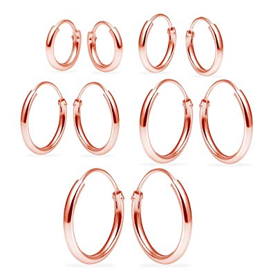 Sterling Silver Endless Hoop Earrings Set Of Five 1.2mm x 8, 10, 12, 14, 16mm Thin Round Unisex