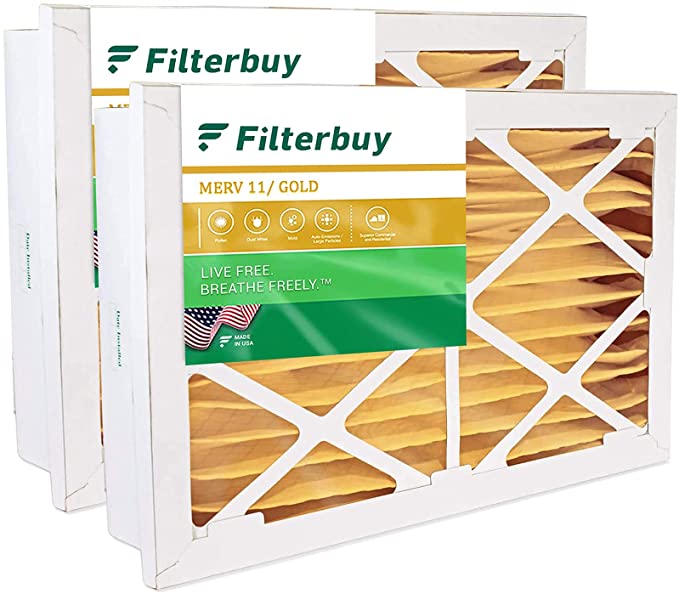 FilterBuy 20x25x5 Air Filter MERV 11, Pleated Replacement HVAC AC Furnace Filters for Grille Honeywell (2-Pack, Gold)