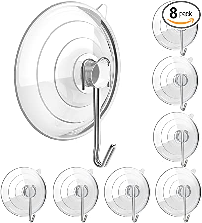 Suction Cup Hooks, HangerSpace Upgrade 2.5 Inches Clear PVC Suction Cups with Metal Hooks 7 LB Heavy Duty Removable Large Suction Cups for Kitchen Bathroom Shower Wall Window Glass Door - 8 Packs
