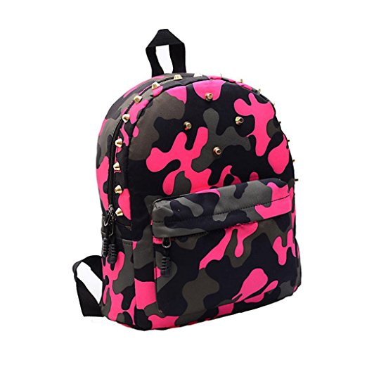 MOSUNX® Children School Bag Rivets Camouflage Backpack (Hot Pink)