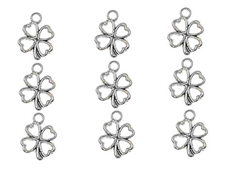 100pcs Four Leaf Clover Lucky Charms Pendents for DIY Crafting Bracelet Necklace Jewelry Making Accessories By Alimitopia(Antique Silver)