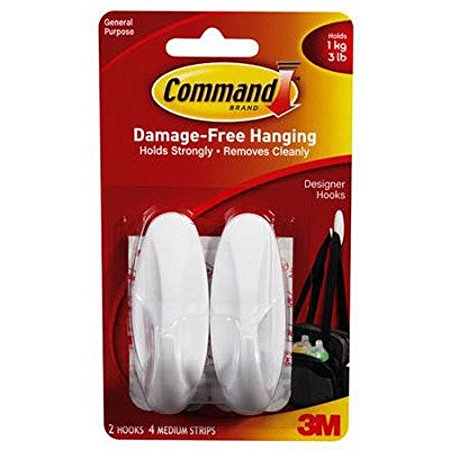 2x Command Medium Hooks with 4x Command Strips (17081)