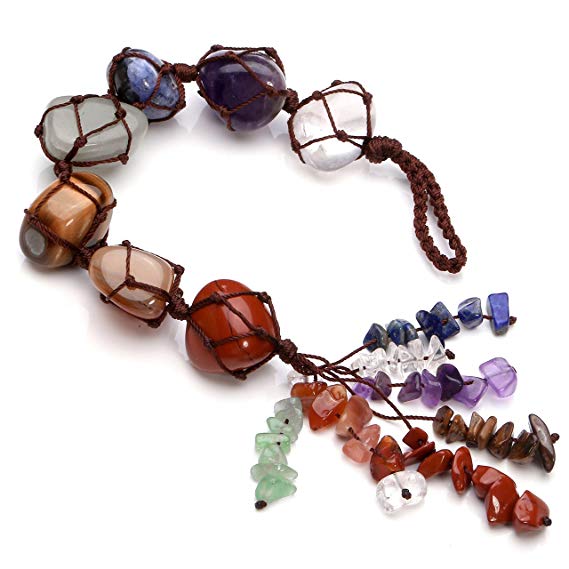 Jovivi Chakra Stones Set, 7 Chakras Healing Crystals Wall Hanger Tumbled Gemstones Tassel Spiritual Meditation Hanging Ornament/Window Ornament/Feng Shui