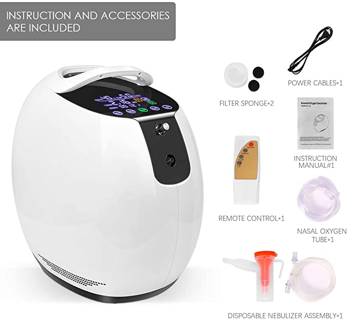 InLoveArts 1-7L/min Oxygen Concentrator Portable, LED Display Timing Function, Oxygen Machine, Adjustable O2 Generator with 93% High Purity