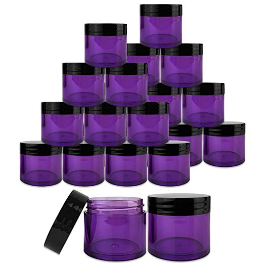 Beauticom 24 Pieces 30G/30ML(1 Oz) Thick Wall Round PURPLE CLEAR Plastic Container Jars with Black Flat Top Lids - Leak-Proof Jar - BPA Free