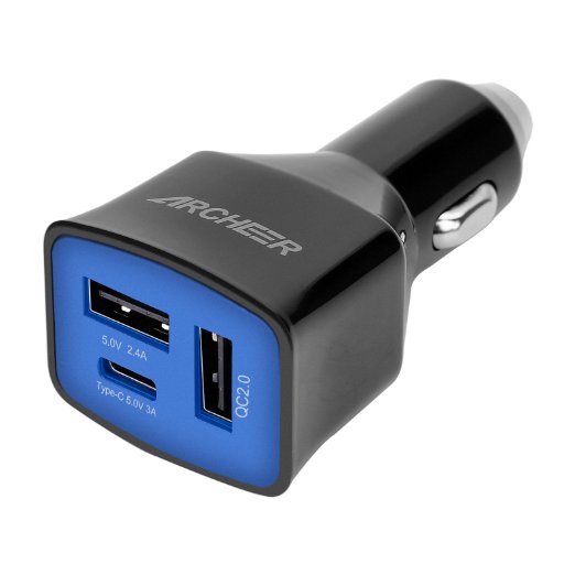 Quick Charge 2.0 Archeer 3 Port USB Car Charger 40W USB C Car Charger Adapter for iPhone 7, 6S, 6 Plus, 5S, Samsung Galaxy Note 7, S7 Edge, LG G5, Nexus 5X, 6P, Lumia 950XL, Tablets and More