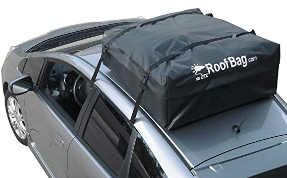 RoofBag Rooftop Cargo Carrier | Waterproof | Made in USA | 1 Year Warranty | Fits All Cars: with Side Rails, Cross Bars or No Rack | Includes Heavy Duty Straps