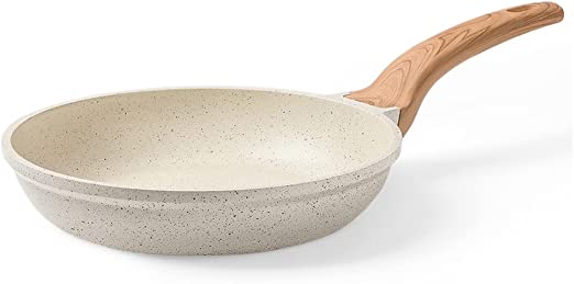 CAROTE White Nonstick Frying Pan Skillet, 11" Non Stick Granite Fry Pan Egg Pan Omelet Pans, Stone Cookware Chef's Pan, PFOA Free (White Granite, 11-Inch)