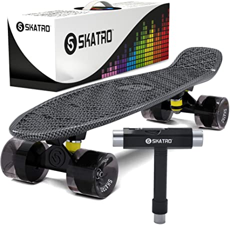 Skatro Mini Cruiser Skateboard. 22x6inch Retro Style Plastic Board Comes Complete