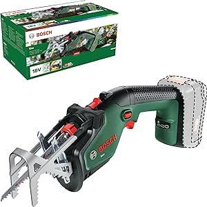 Bosch Home and Garden Cordless Garden Keo Saw / Reciprocating Saw (Without Battery, 18 Volt System, Cutting Diameter 80 mm, with Swiss Precision Blade for Wood Included, in Carton Packaging)