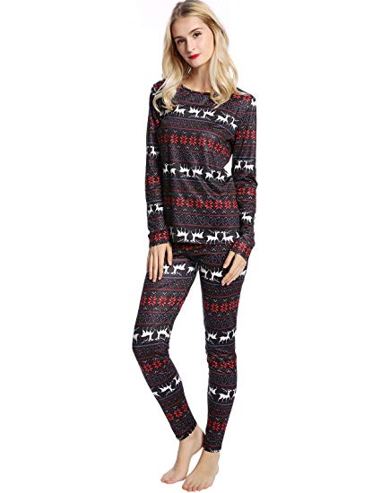 ANGGREK Christmas Pajamas Set for Women Long Sleeve Santa Claus Print Sleepwear