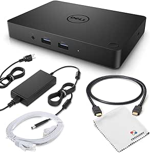 Dell WD15 USB-C Docking Station Bundle with Dual Monitor Support, 180W Power Adapter, HDMI/VGA/MiniDP, Ethernet, and Multiple USB Ports (Renewed)