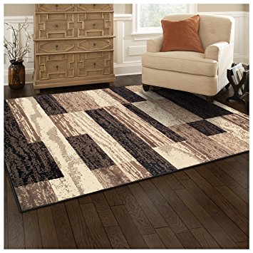 Superior Modern Rockwood Collection Area Rug, 8mm Pile Height with Jute Backing, Textured Geometric Brick Design, Anti-Static, Water-Repellent Rugs - Chocolate, 2' x 11' Runner