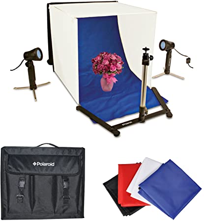 Polaroid Photo Studio Light Tent Kit, Includes 1 Tent, 2 Lights, 1 Tripod Stand, 1 Carrying Case, 4 Backdrops (Black, Blue, White, Red)