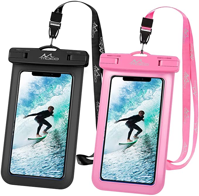 MoKo Waterproof Phone Pouch Holder [2 Pack], Underwater Phone Case Dry Bag with Lanyard Compatible with iPhone 13/13 Pro Max/iPhone 12/12 Pro Max/11 Pro Max,X/Xr/Xs Max/SE 3,Samsung S21/S10/S9/S8 Plus