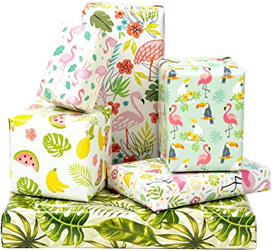 MAYPLUSS Wrapping Paper Sheet - Folded Flat - 6 Different Summer Design (22.4 sq.ft.TTL.) - 19.6 inch X 27.5 inch Per Sheet
