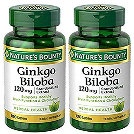 Nature's Bounty Ginkgo Biloba Pills and Herbal Supplement, Supports Brain Function and Mental Alertness, 120mg, 100 Capsules (200)