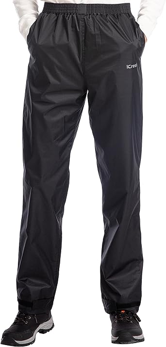 iCreek Men's Rain Pants Waterproof Over Pants Windproof Lightweight Hiking Pants Work Rain Outdoor for Golf, Fishing