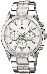 Casio EF544D-7A Men's Watch Stainless Steel Edifice White Dial Diamonds Analog Quartz