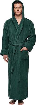 Arus Men's Hood'n Full Ankle Length Hooded Turkish Cotton Bathrobe