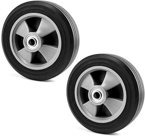 QWORK 8" x 2" Heavy Duty Solid Rubber tire, Replacement Hand Truck Wheel, Run Flat with 580 lbs Max Load, 2 Packs