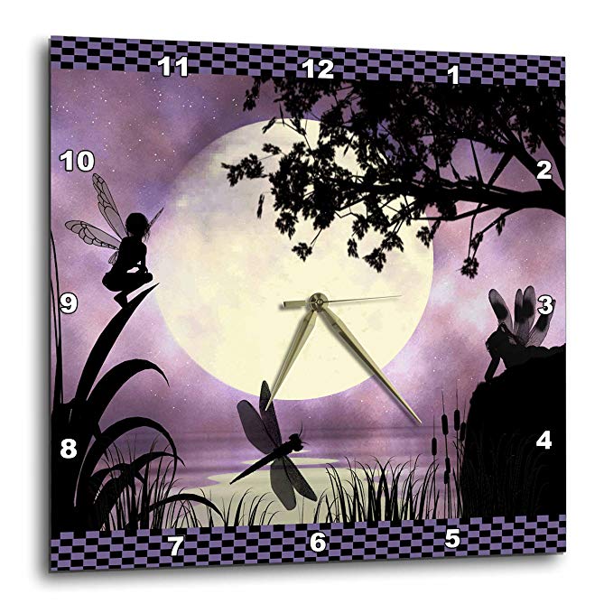 3dRose dpp_35668_3 Fairies and Dragonflies with an Purple Moon Wall Clock, 15 by 15-Inch