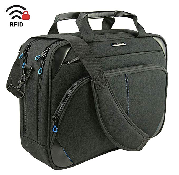 KROSER Laptop Bag 15.6 Inch Laptop Briefcase Laptop Messenger Bag Water Repellent Computer Case Laptop Shoulder Bag Durable Tablet Sleeve with RFID Pockets for Business/College/Women/Men-Black/Blue