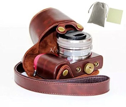 No.2 Warehouse Protective PU Leather Camera Case Bag For Sony Alpha A5000 A5100 NEX-3N 16-50mm lens (dark brown)  a Piece of Clean Cloth