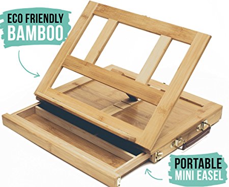 Eco Friendly Bamboo Artist Easel for Painting and Drawing - Portable Tabletop Easel with Storage Drawer - Art Easel for Kids and Adults
