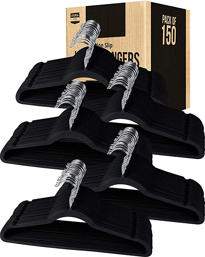 Utopia Home Premium Non-Slip Velvet Hangers - Heavy Duty - Coat Hangers - Pant Hangers (Bulk Pack of 150, Black)