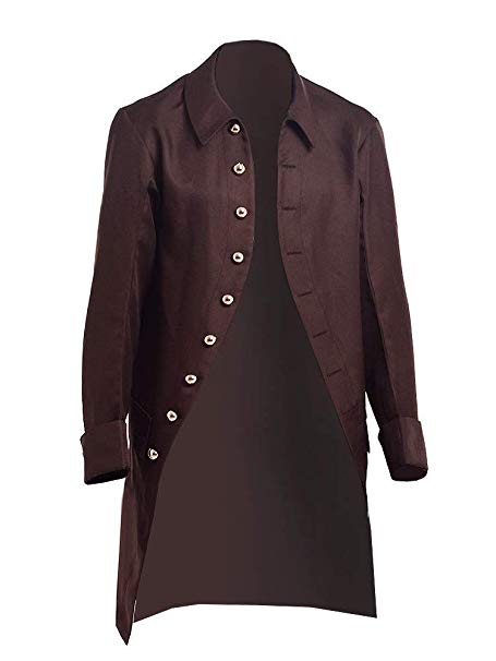 Makkrom Mens Long Sleeve Button Down Gothic Swallow-Tailed Coat Windbreaker Jacket