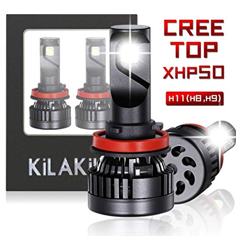 kilakila Led Headlight Bulbs,H11(H8,H9) Conversion Kit 6000K Cool White 9800LM Cree Xhp50 Plug&Play,DOT Approved 2 Yr Warranty