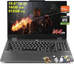 Lenovo LOQ Gaming Laptop 15.6" FHD IPS 144Hz (100% sRGB G-SYNC) AMD Octa-Core Ryzen 7 7435HS (Beats i7-12650H) 16GB RAM 512GB SSD GeForce RTX 4050 Backlit Nahimic Rapid Charge Win11 w/ICP Accessory