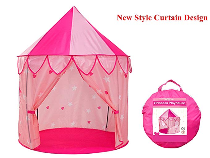 TrendPow Kids Princess Castle Play Tent with Curtain,Childrens Playhouse Toy for Girls Kids Toddlers with Carrying Case,Indoor & Outdoor Use