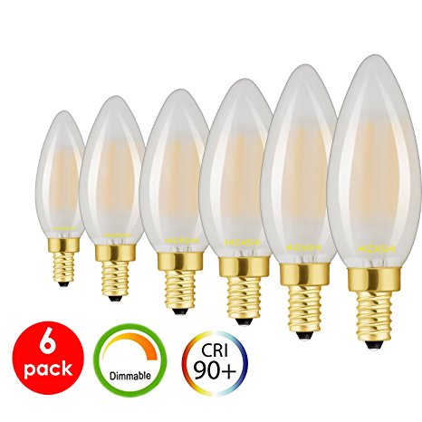 Hizashi 60W CRI 90  Deep Dimming 650lm Frosted LED Filament Candelabra Light Bulbs, 6 Pack - Replaces 60 Watt Incandescent Bulbs on Chandelier Lights, Soft White, E12 LED Bulb