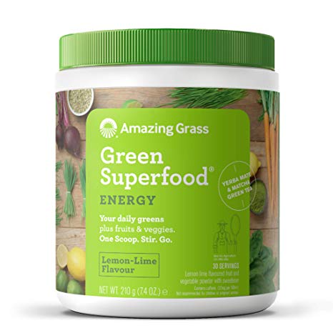 Amazing Grass Green Superfood: 7 Super Greens Powder, 2 servings of Fruits & Vegetables per scoop, Lemon Lime Flavour, 30 Servings