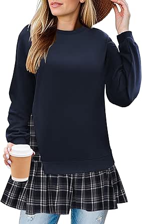 Zeagoo Teen Girl Crewneck Preppy Oversized Women Sweatshirt Long Sleeve Patchwork Hoodie 2024 Trendy Flowy Pullover Top