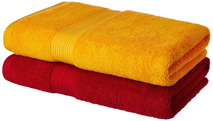 Solimo 2 Piece 500 GSM Cotton Bath Towel Set - Spanish Red and Sunshine Yellow