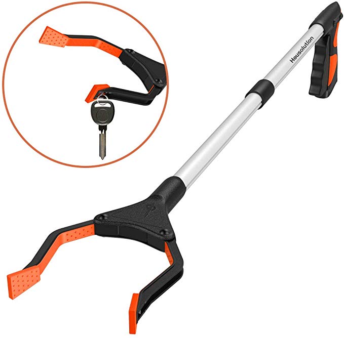 Housolution Reacher Grabber Tool, 32" Foldable Pickup Tool, Lightweight Aluminum Reaching Aid with Rotating Rubber Gripper (Orange, 1 Pack)