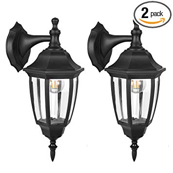 FUDESY Outdoor LED Wall Lanterns - Special Handling Anti-Corrosion Durable Plastic Material, Waterproof Exterior Wall Light Fixtures for Front Porch, Yard, Garage, etc. - 2 Pack