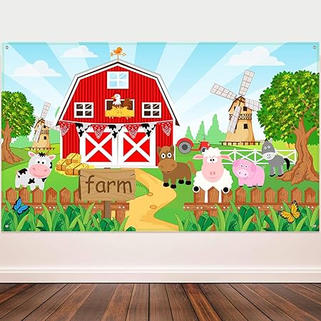 Farm Animals Theme Party Decorations, Farm Banner for Birthday Party Supplies Kids Grass, Farm Animal Background Photo Banner, 72.8 x 43.3 Inches
