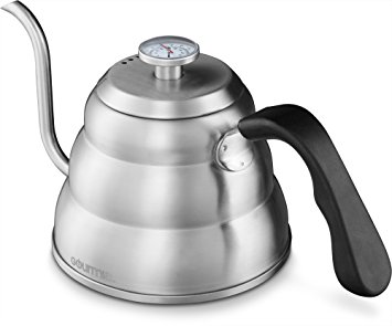 Gourmia GCK9975 Pour Over Coffee Kettle with Built In Thermometer For Perfect Temperature and Gooseneck Spout - Stainless Steel Stovetop Tea Pot - Induction Stove and Fire Safe - 1.2 Liter