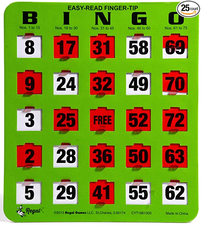 Regal Games Easy Read Green Bingo Heavy Duty 5 Ply Jumbo Shutter Slide Bingo Cards with Big Tabs