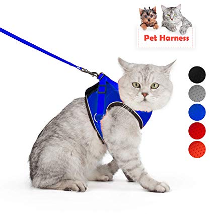 SENYE PET Cat Harness Escape Proof Small Cat and Dog Soft Mesh Vest Harnesses Adjustable Pet Harness with Leash Clip & Reflective Strap Cat Walking Jacket Comfort Fit for Kitten Puppy