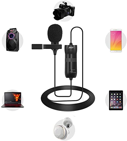 JXSY Lavalier Microphone - Sound Recording for YouTube, Video, Podcast, Interview; Works with iPhone, Android, Canon/Nikon DSLR; Omnidirectional, Wired; Micro-Cravate Clip-On Lapel Condenser Mic