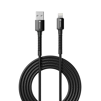 Portronics Konnect X USB to 8 Pin Cable with 3A Output, Fast Charging & Data Transfer, Nylon Braided, Aluminium Alloy Shell, 1M Length compatible with 8 PIN Devices(Black)