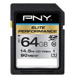 PNY Elite Performance 64GB High Speed SDXC Class 10 UHS-I U1 Up to 90MBsec Flash Card - P-SDX64U1H-GE