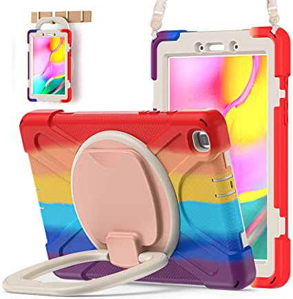 BATYUE Samsung Galaxy Tab A 8.0 Case 2019,Case for Galaxy Tab A 8.0 2019( SM-T290/SM-T295) Shockproof Drop Protection Cover for kids with Pencil Holder,360° Swivel Stand,Shoulder strap (Colourful Red)