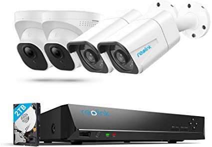 Reolink 4K CCTV Security Camera System PoE 8CH, 8MP 4times 1080P PoE IP Dome/Bullet Outdoor Cameras with 8-Channel 2TB HDD NVR, Digital Zoom, Remote Access, 24x7 Recording,RLK8-800B2D2