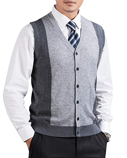 Zicac Men's Business V-Neck Assorted Color Knitwear Vest Cardigan Sweater